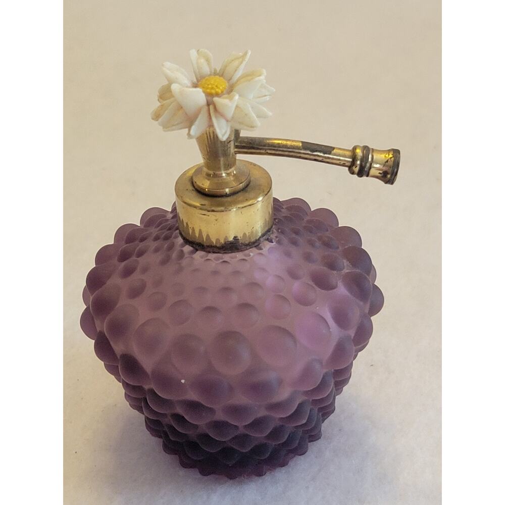 Vintage Purple Hobnail Perfume Atomizer Daisy Sprayer Vanity Bottle